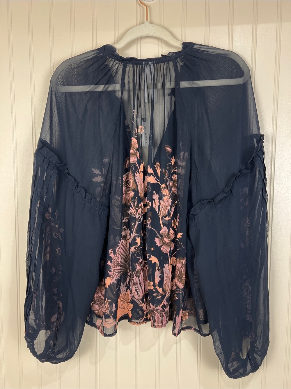 New Anthropologie Florence Balducci Pintuck Blouse Floral black motif Small - Picture 7 of 13